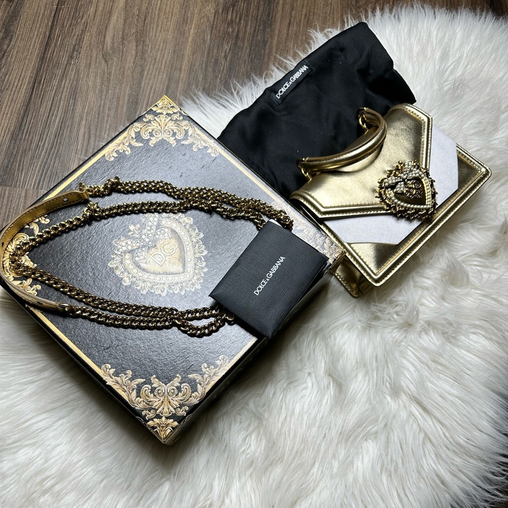 DOLCE & GABBANA BRAND NEW IN BOX Gold Small Devotion bag nappa mordore leather